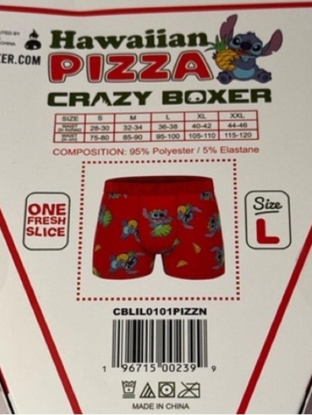 Hawaiian Pizza Boxer Briefs - Red. Stitch. Large. Fun packaging. Great gift!